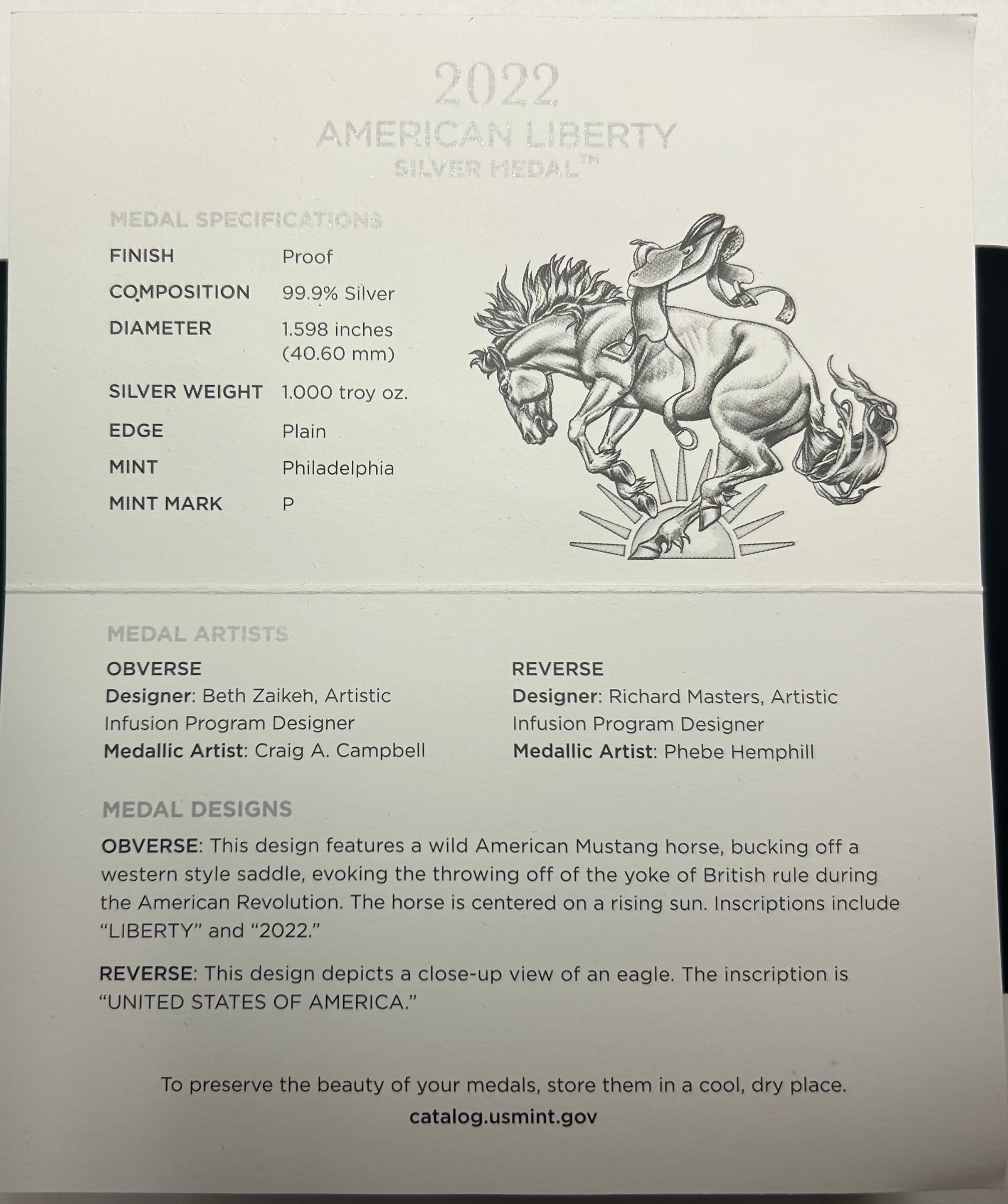 2022 AMERICAN LIBERTYSILVER MEDAL,.999 silver, 1 Troy Ounce, Store #SR001