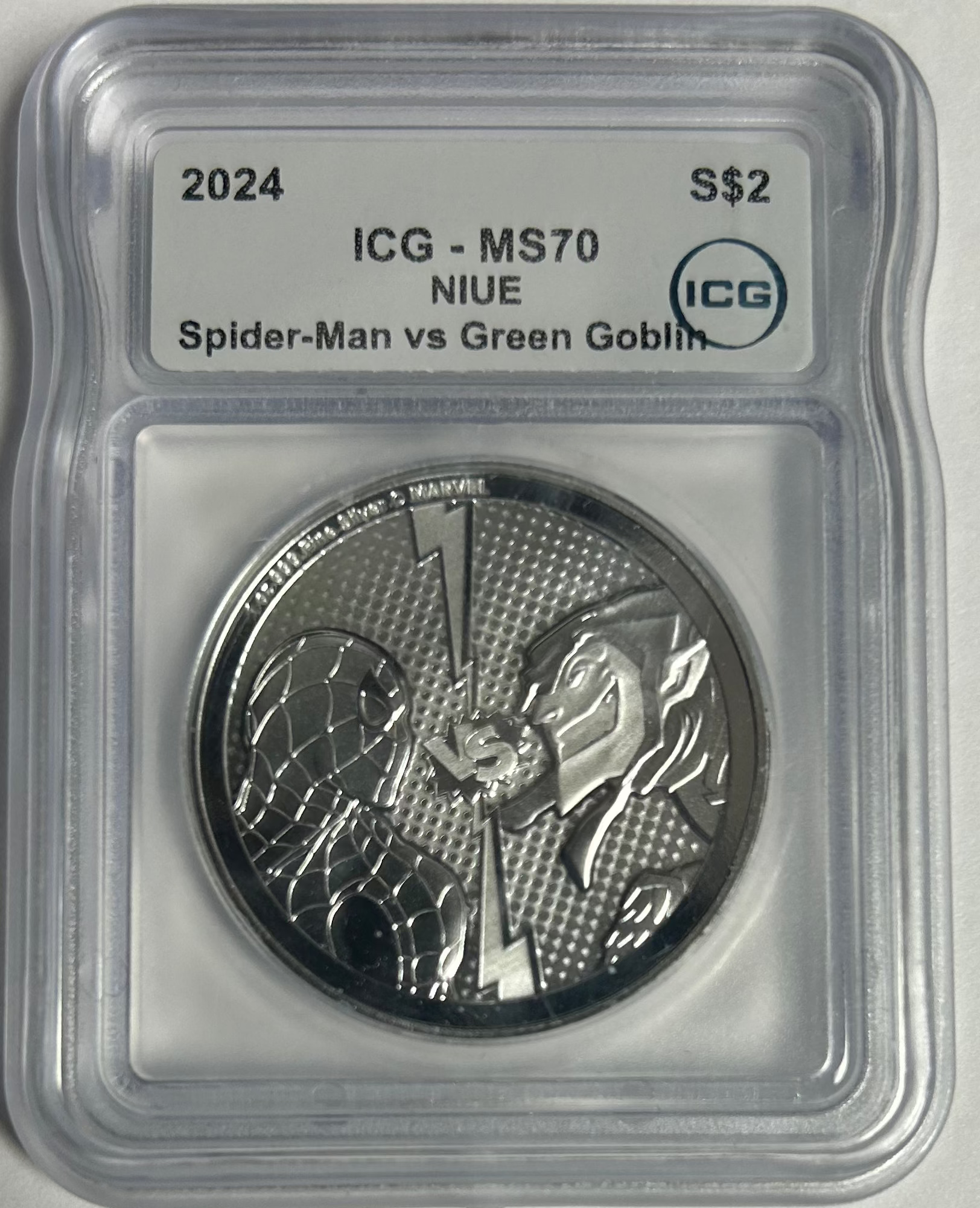 2024 MARVEL SPIDER-MAN vs GREEN GOBLIN, .999 silver, 1 Troy Ounce, Store #SR002