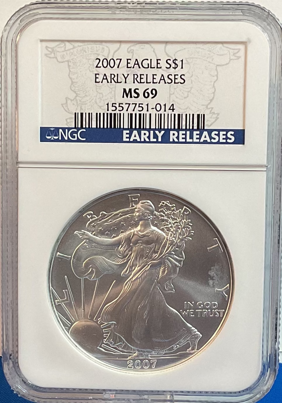 2007 American Silver Eagle, Early Releases, NGC MS-69, Store#AE0285