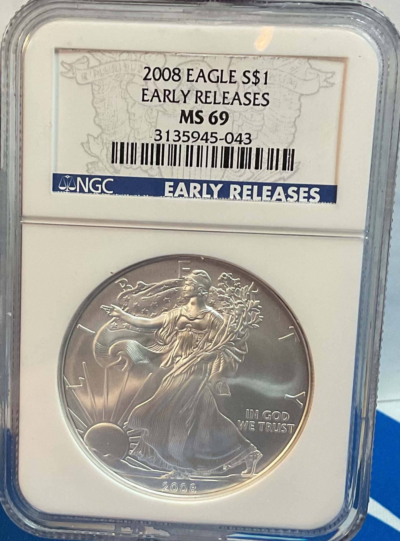 2008 American Silver Eagle, Early Releases, NGC MS-69, Store#AE0286