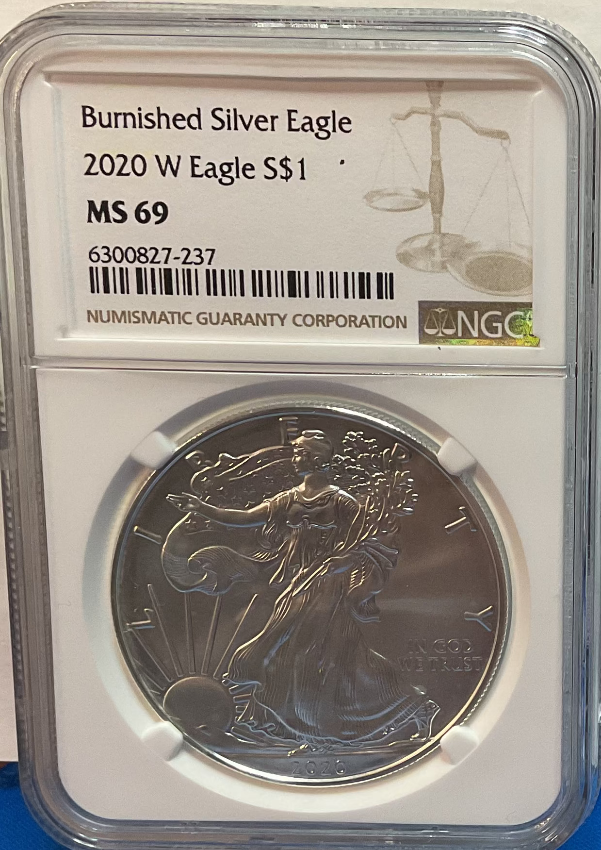 2020 W Burnished American Silver Eagle, NGC MS-69, Store#AE0291