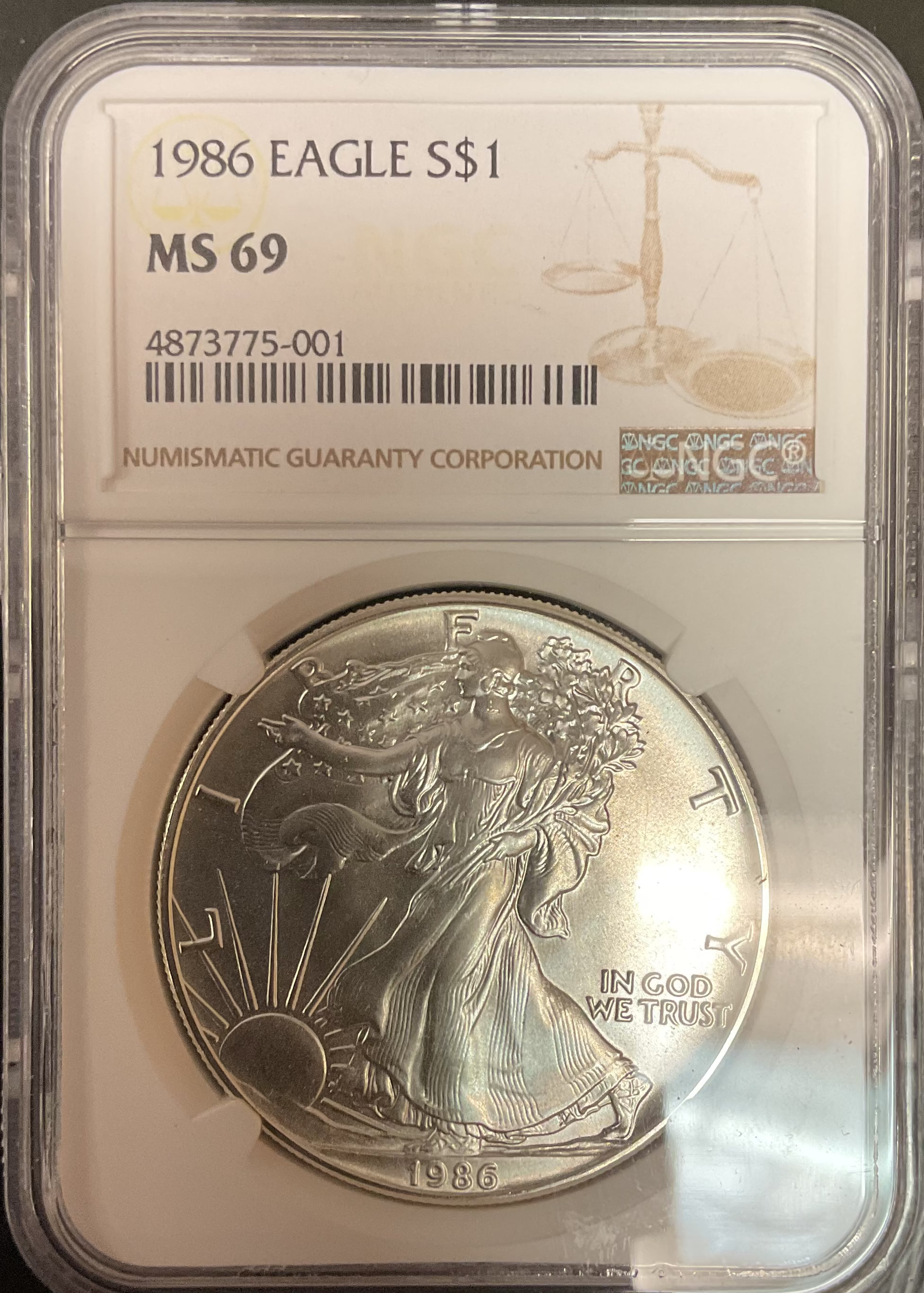 1986 American Silver Eagle, NGC MS-69, Store#AE0394