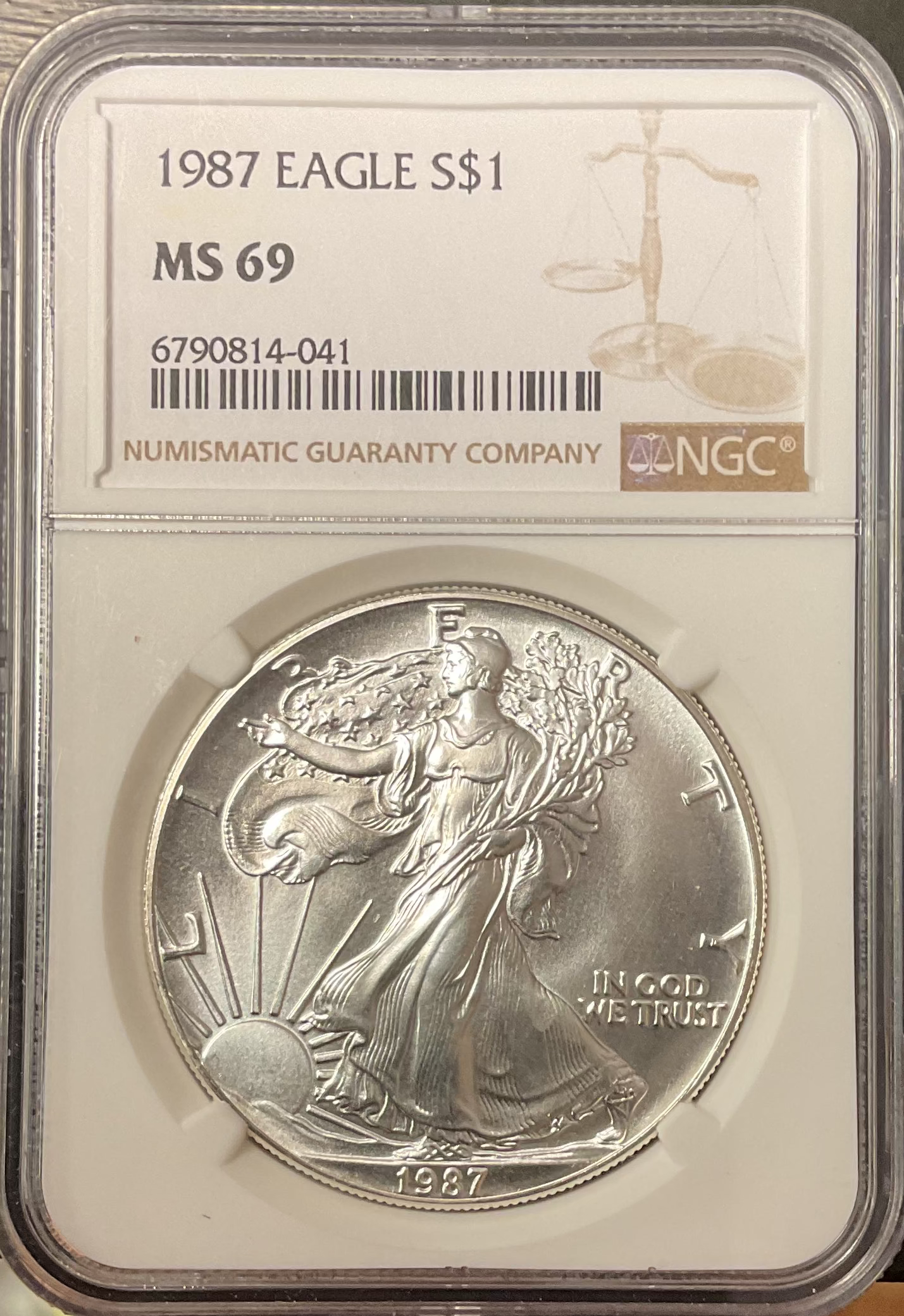 1987 American Silver Eagle, NGC MS-69, Store#AE0396