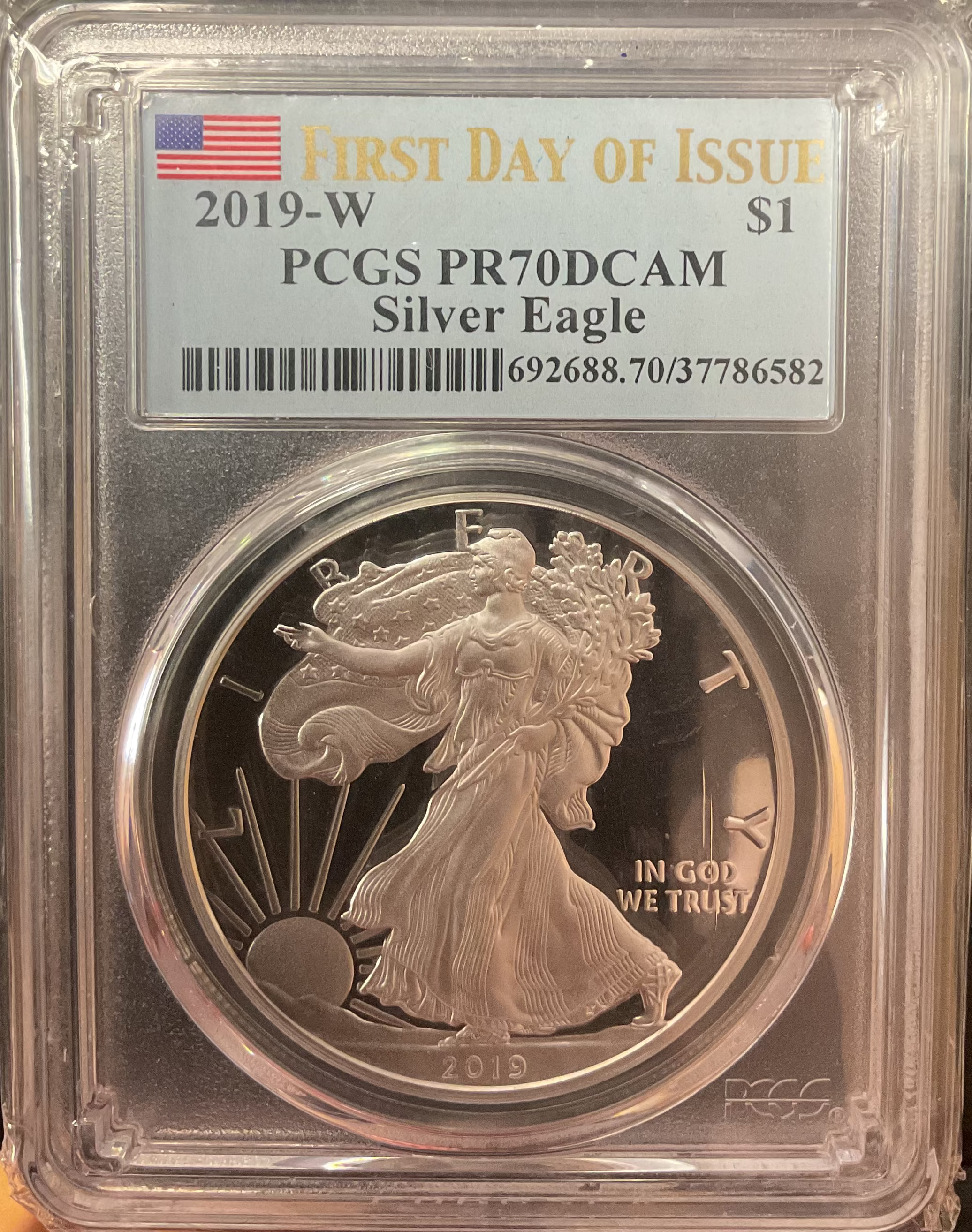 2019-W American Silver Eagle, PCGS PR-70DCAM, Store#AE0404
