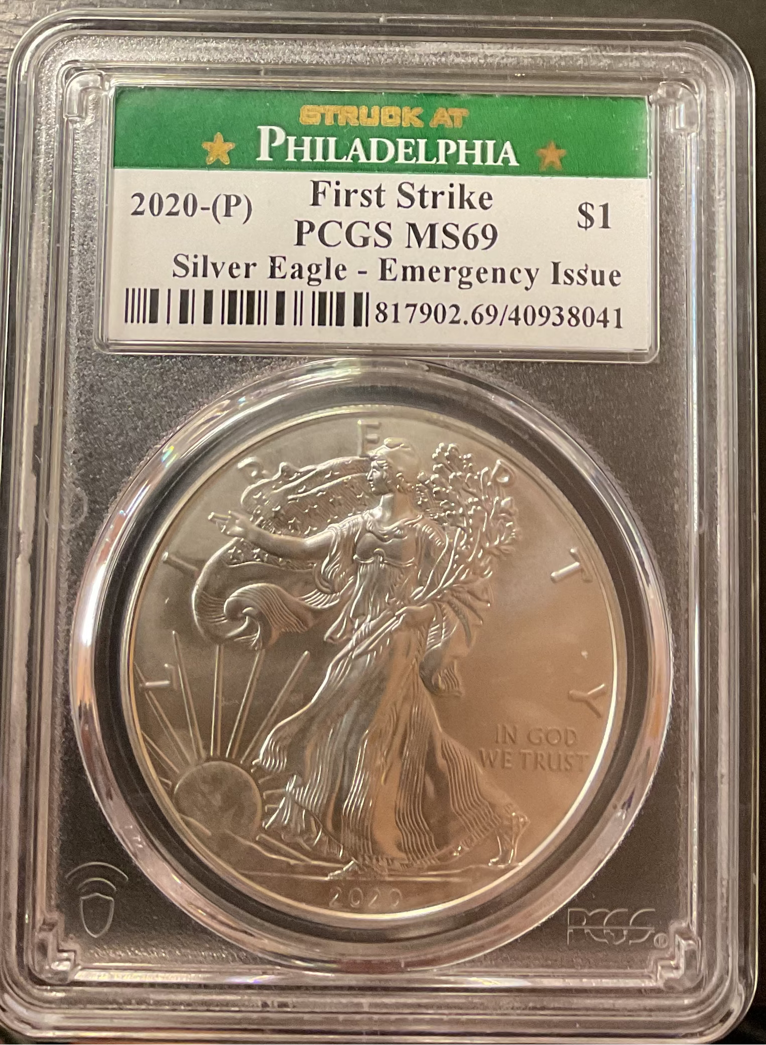 2020-P American Silver Eagle, Emergency Issue PCGS MS-69, Store#AE0405