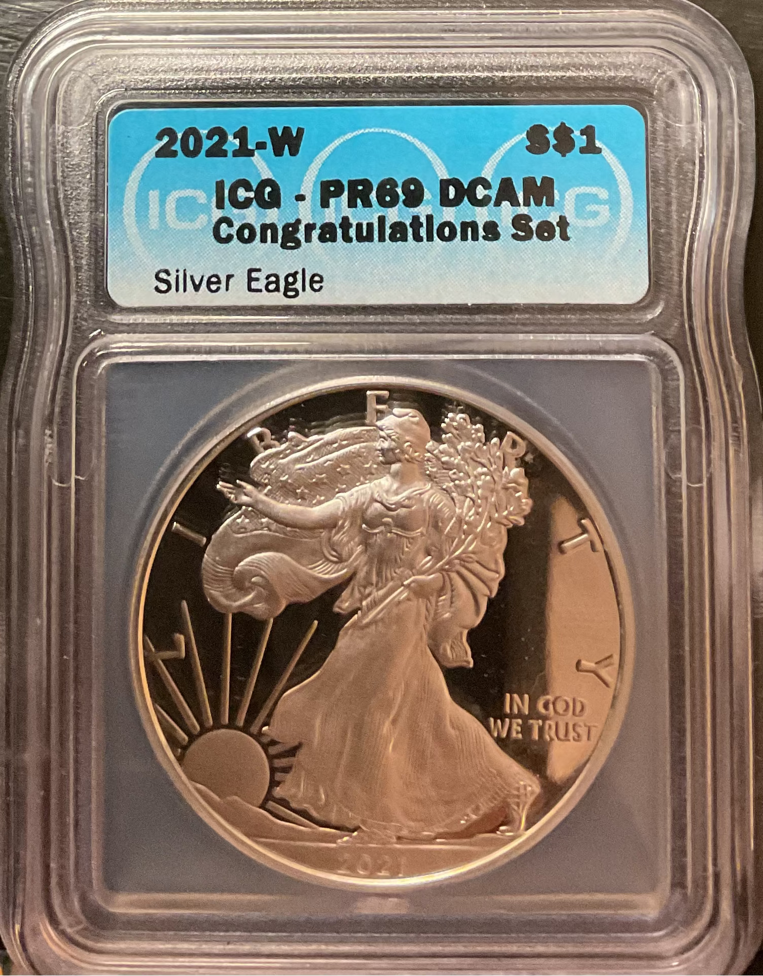 2021-W American Silver Eagle, Congratulations Set, ICG PR-69DCAM, Store#AE0406
