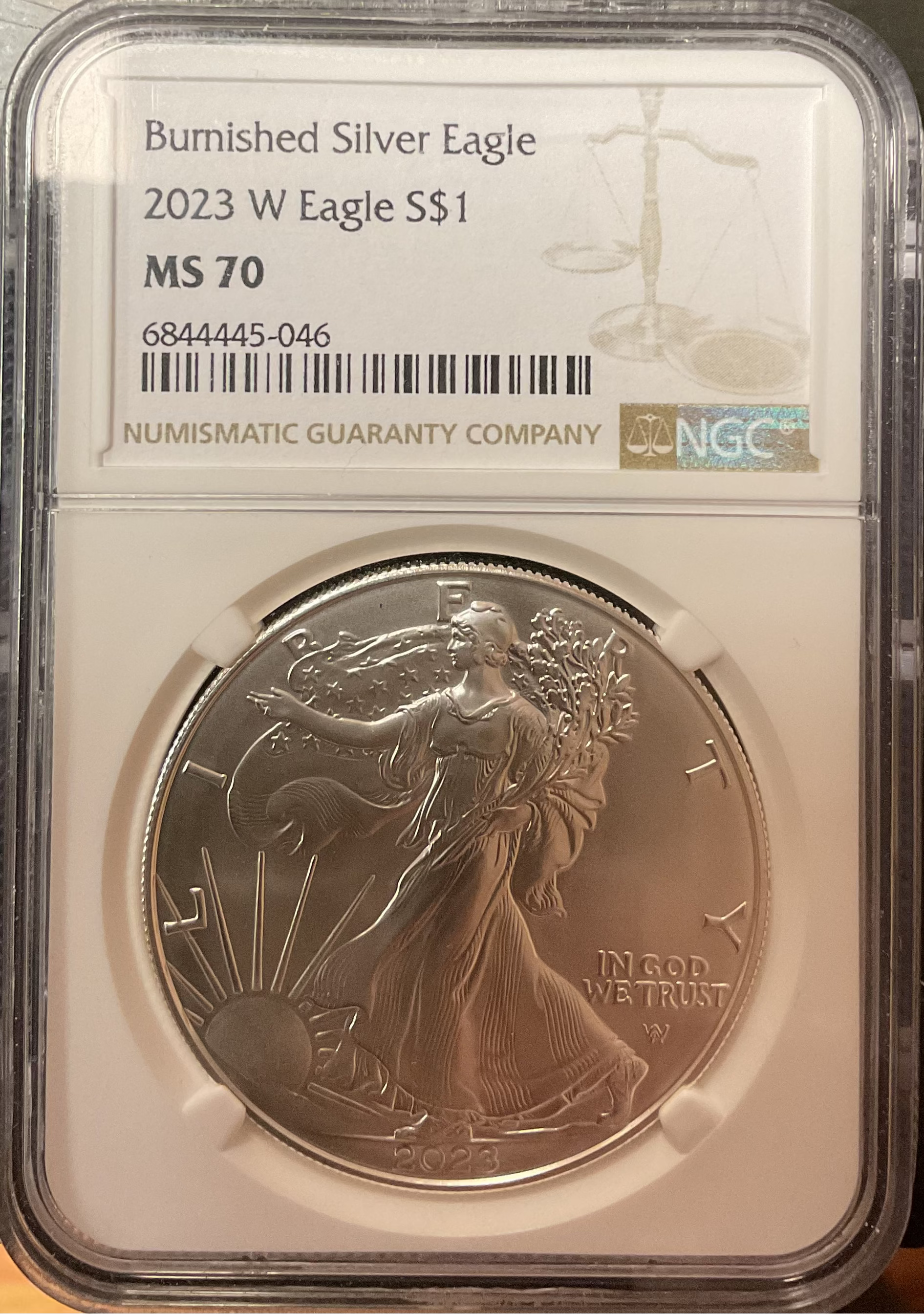 2023-W Burnished American Silver Eagle, NGC MS-70, Store#AE0412