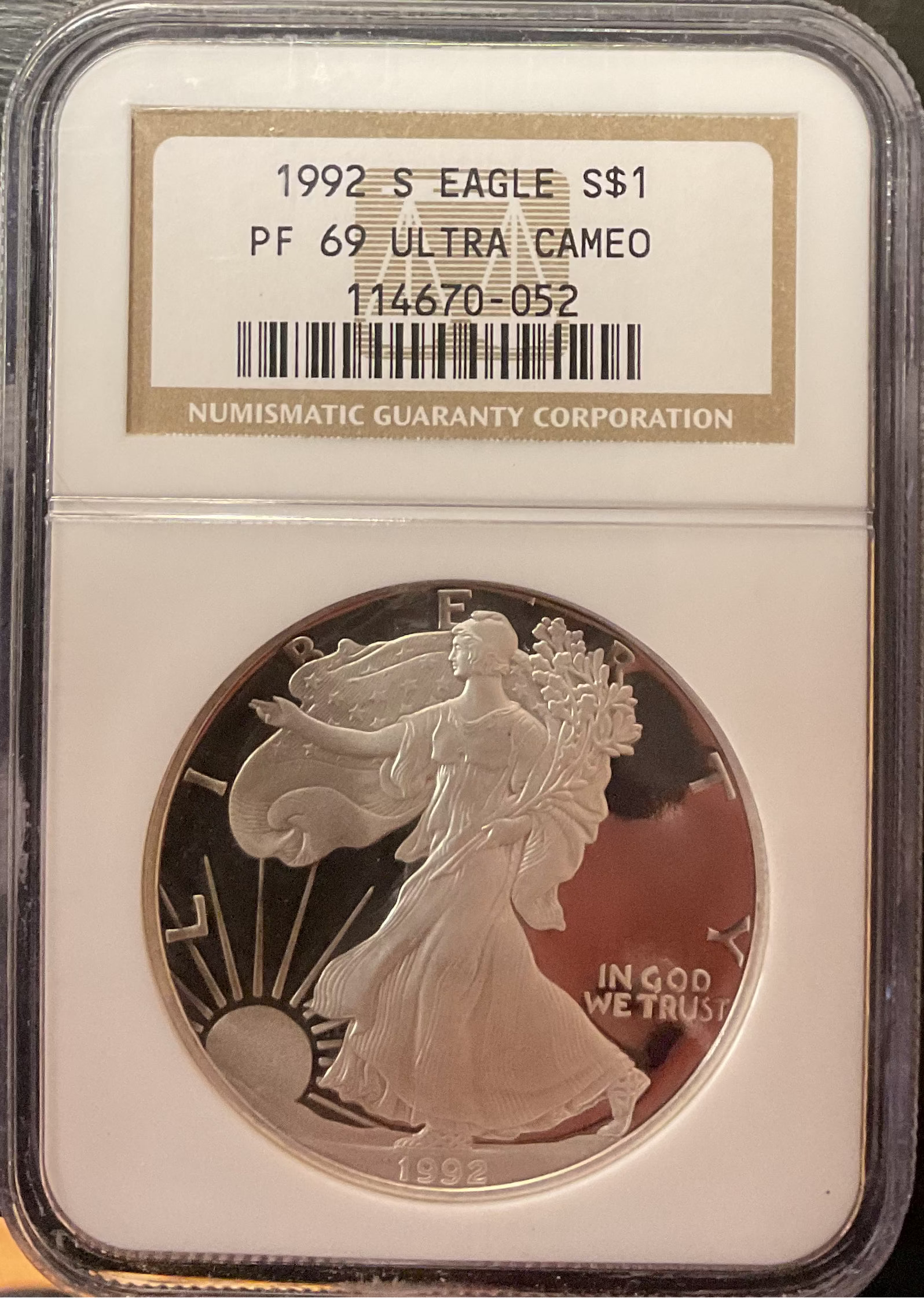 1992-S American Silver Eagle, NGC PF-69 Ultra Cameo, Store#AE0034