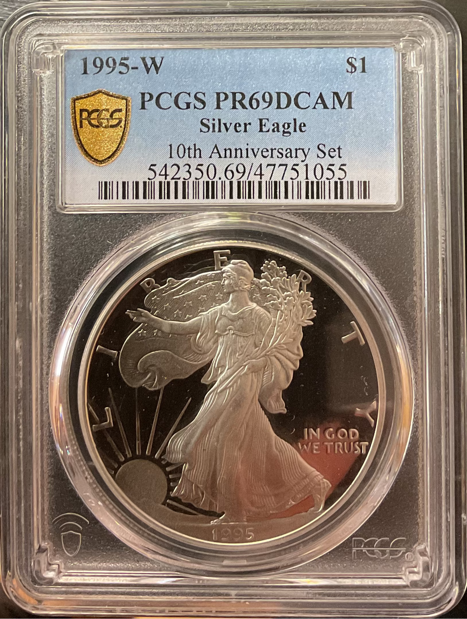 1995-W American Silver Eagle, 10th Anniversary Set, PCGS PR-69DCAM, Store#AE0431