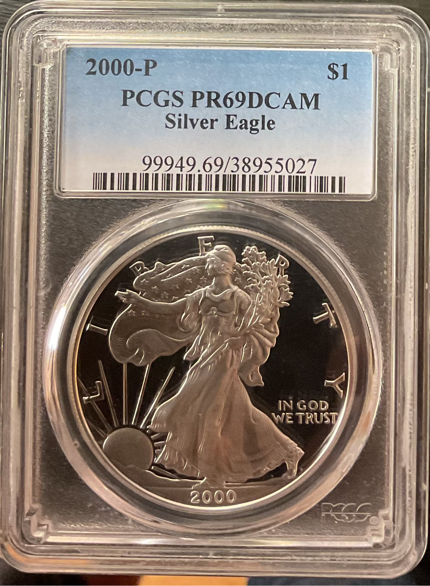 2000-P American Silver Eagle, PCGS PR-69DCAM, Store#AE0059
