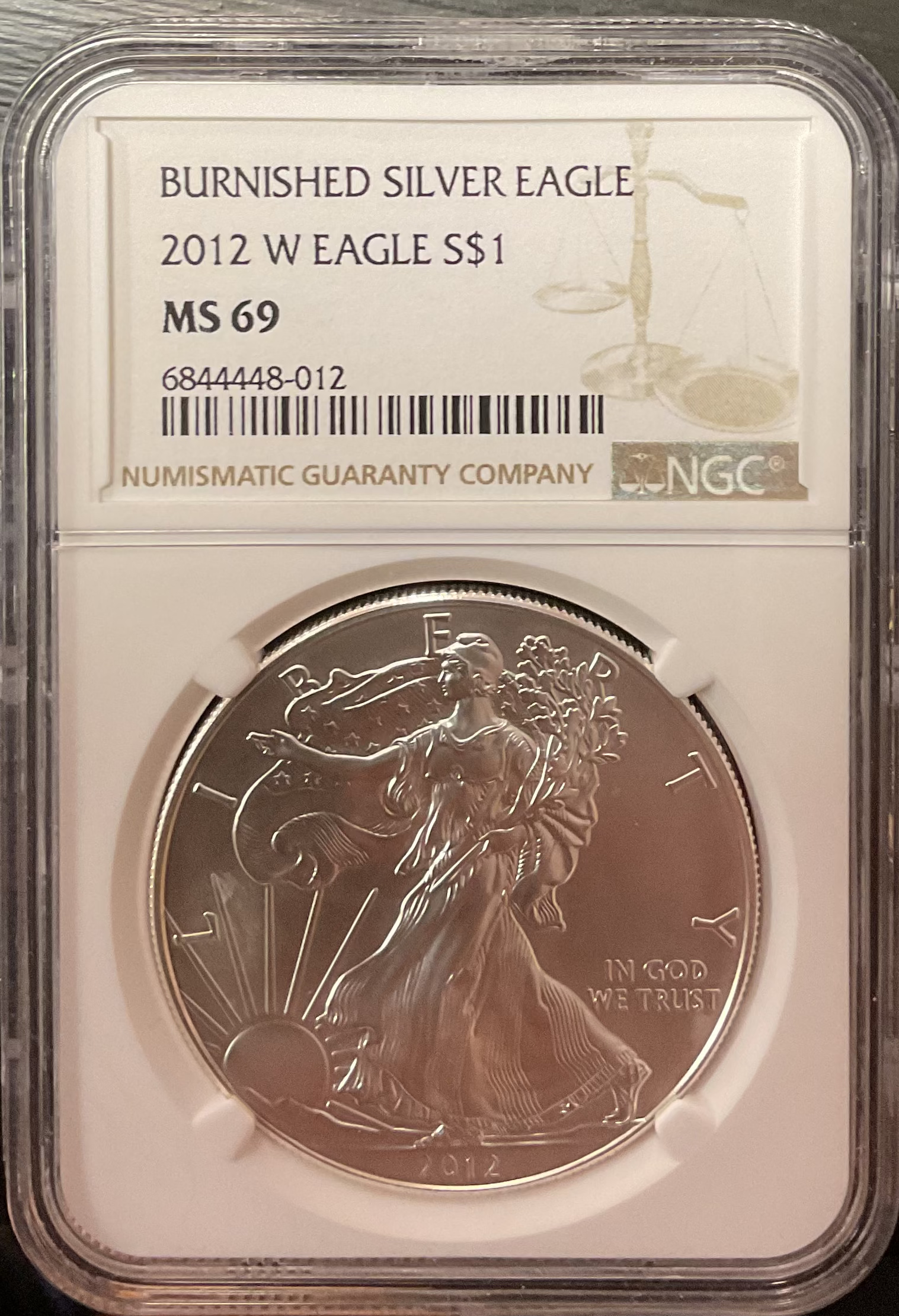 2012-W Burnished Silver Eagle $1, NGC Graded MS-69, Store #AE0443