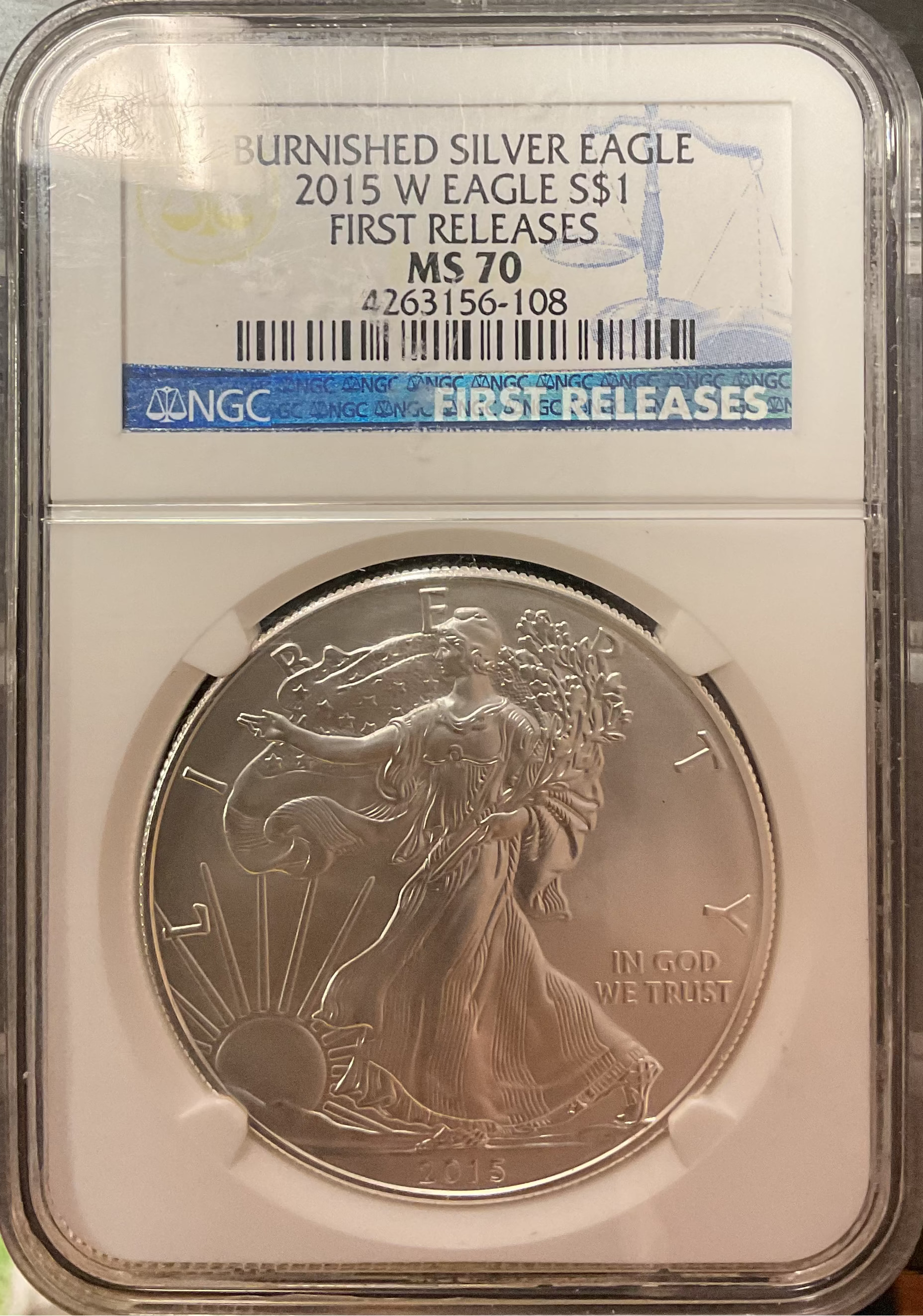 2015-W Burnished American Silver Eagle, NGC MS-70, Store #AE0474