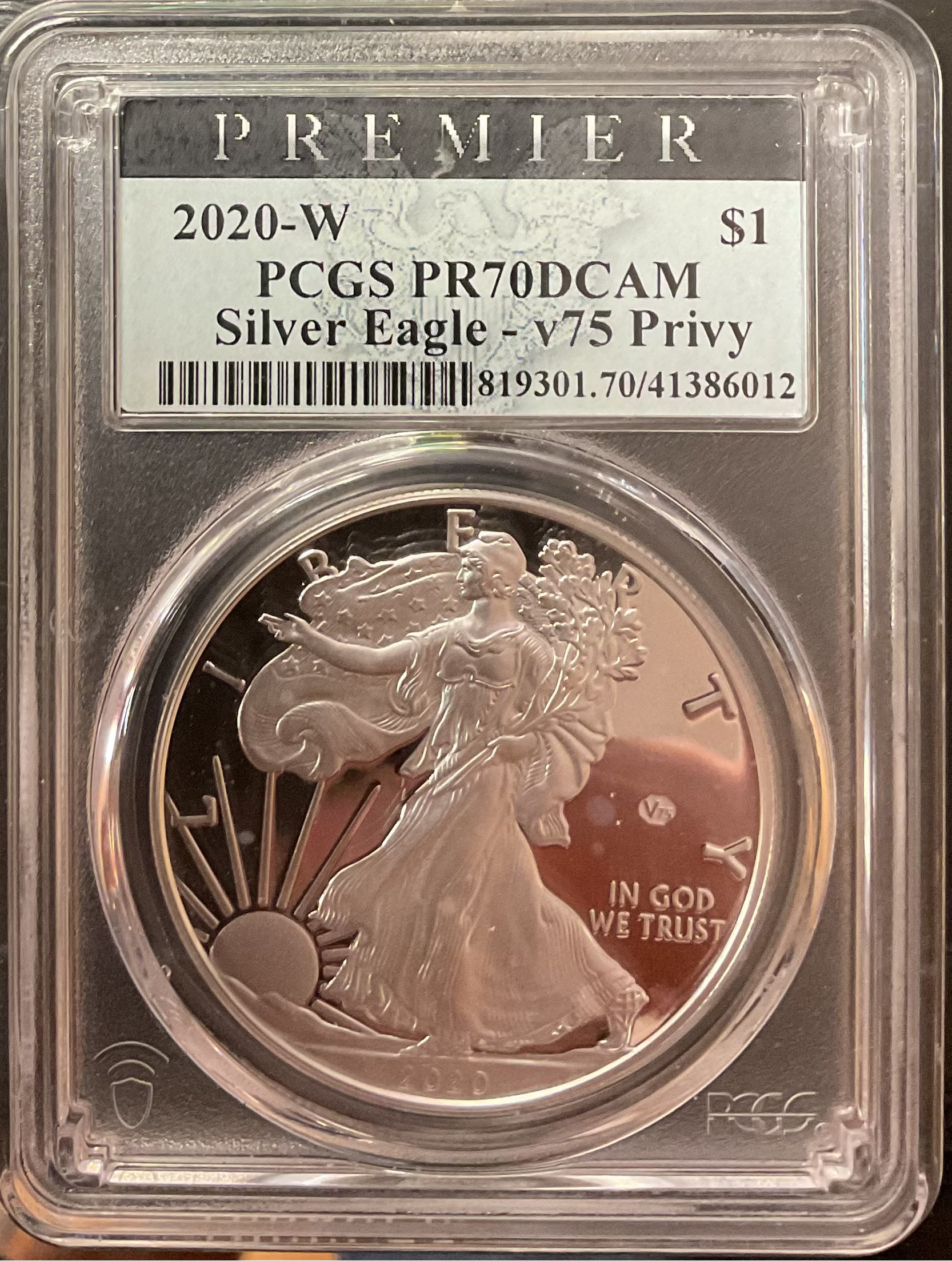 2020-W American Silver Eagle, v75 Privy, PCGS PR-70DCAM, Store#AE0349