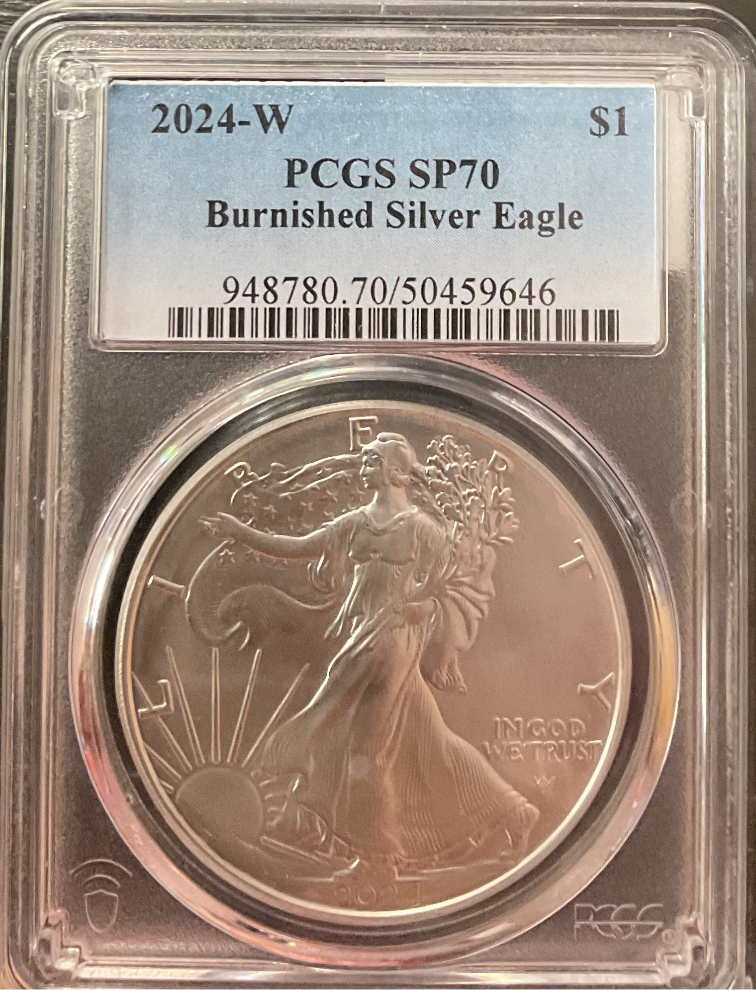 2024-W Burnished American Silver Eagle, PCGS SP-70DCAM, Store #AE0530