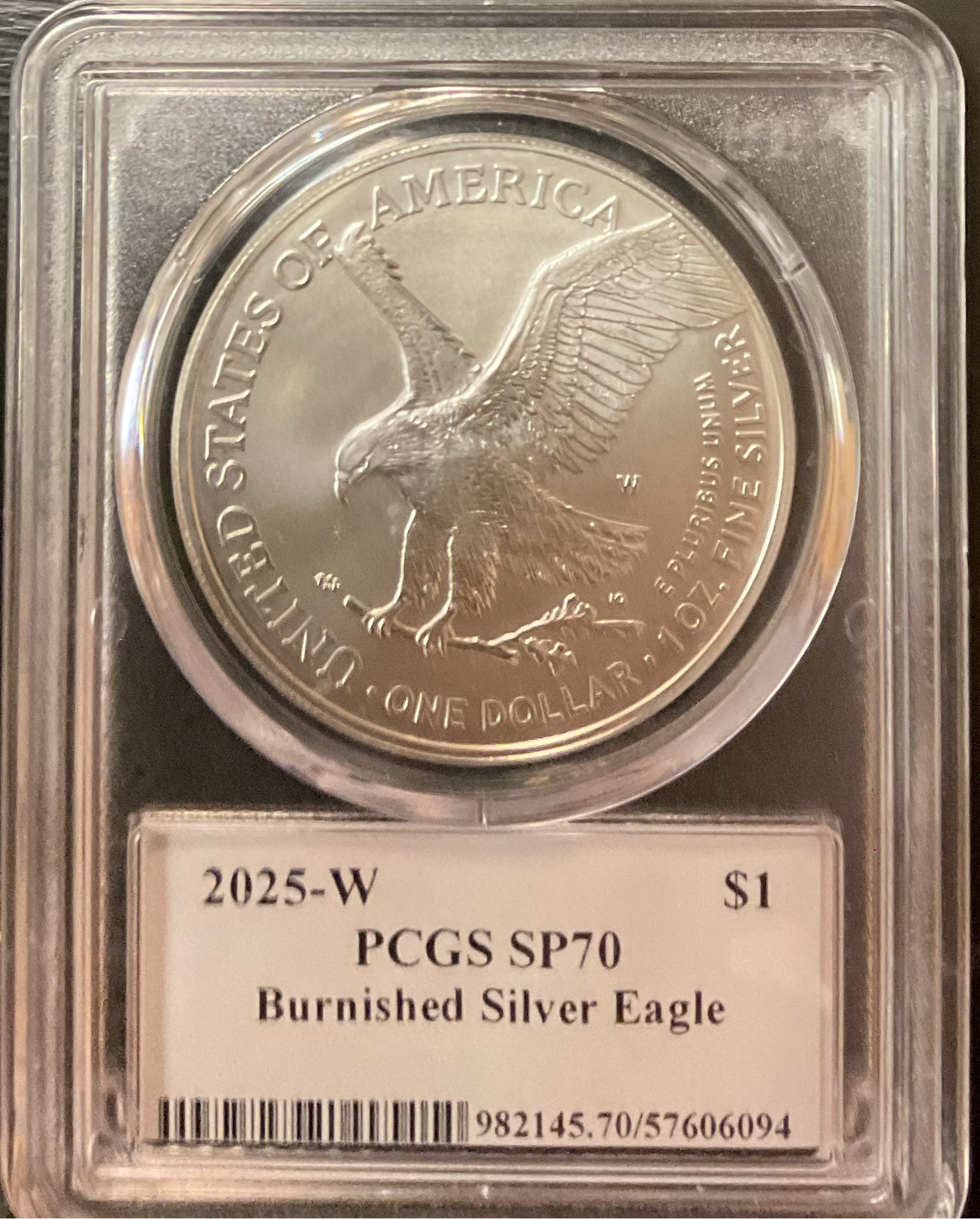 2025 W Burnished American Silver Eagle, PCGS SP-70, Store #AE0535