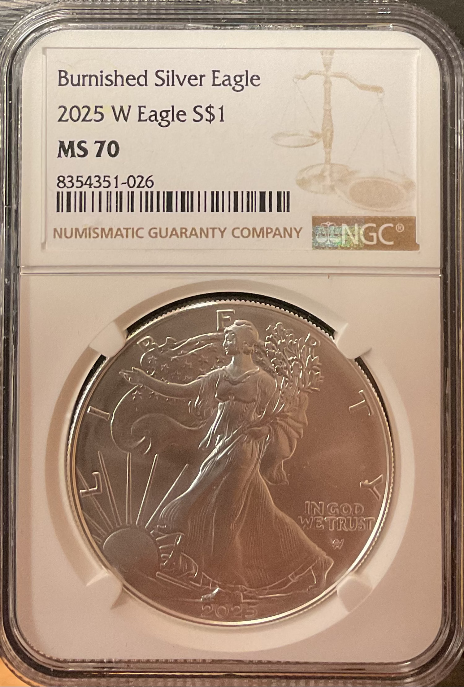 2025 W Burnished American Silver Eagle, NGC MS-70, Store #AE0193