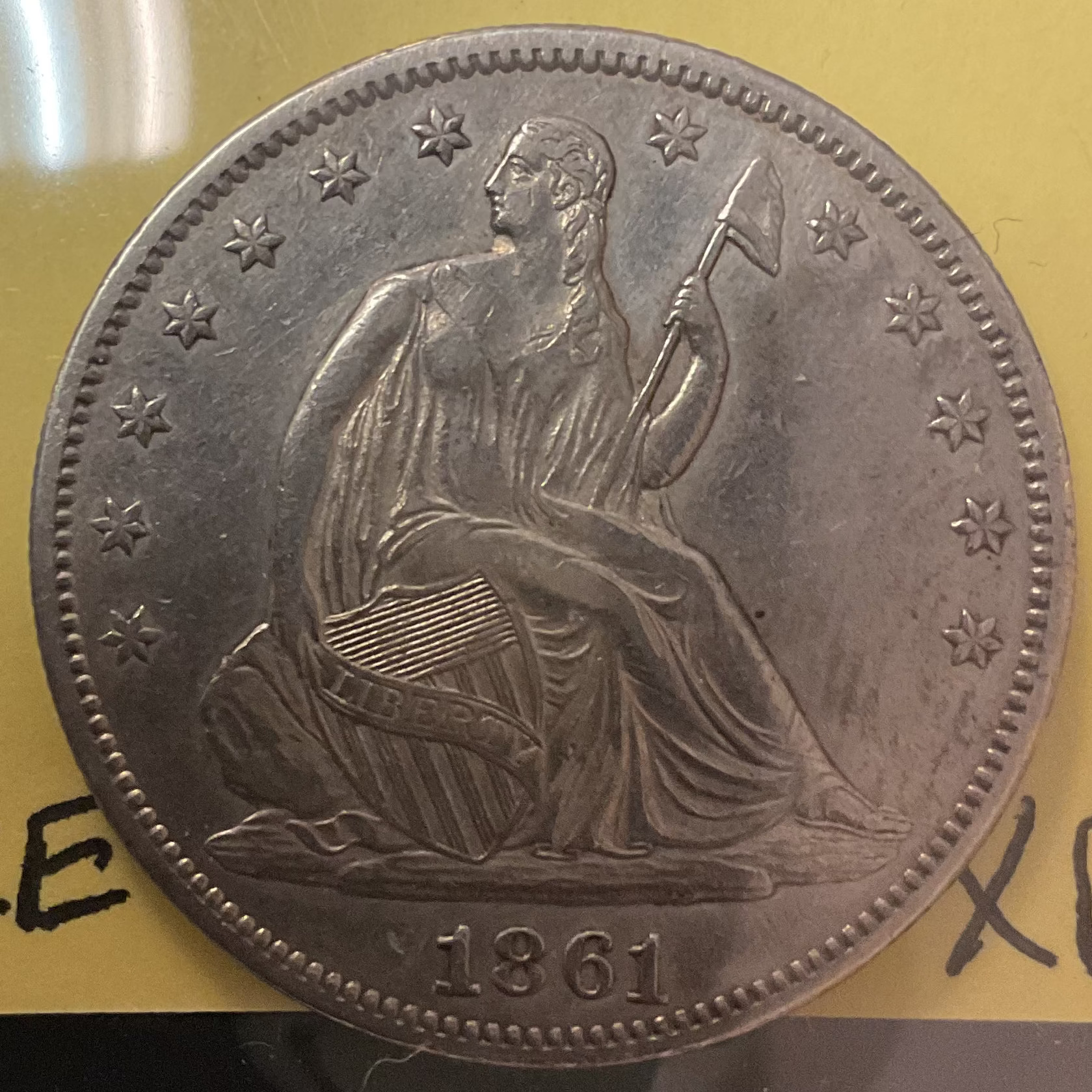 1861 Liberty Seated Half Dollar, Extra Fine Circulated Coin, Store #HR1877