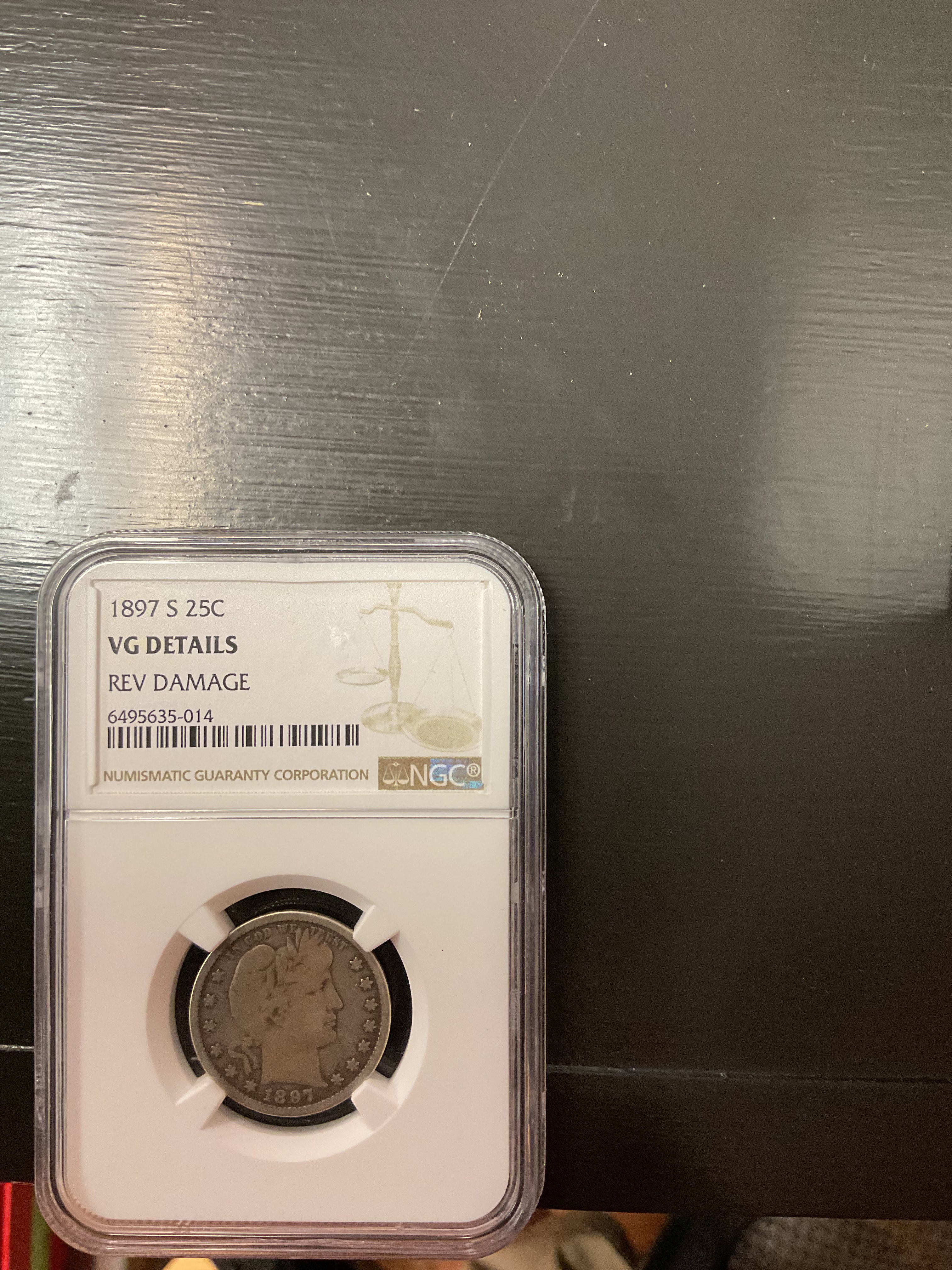 1897-S Barber Silver Quarter, Harder Date. NGC VG Details, Store #GQR087