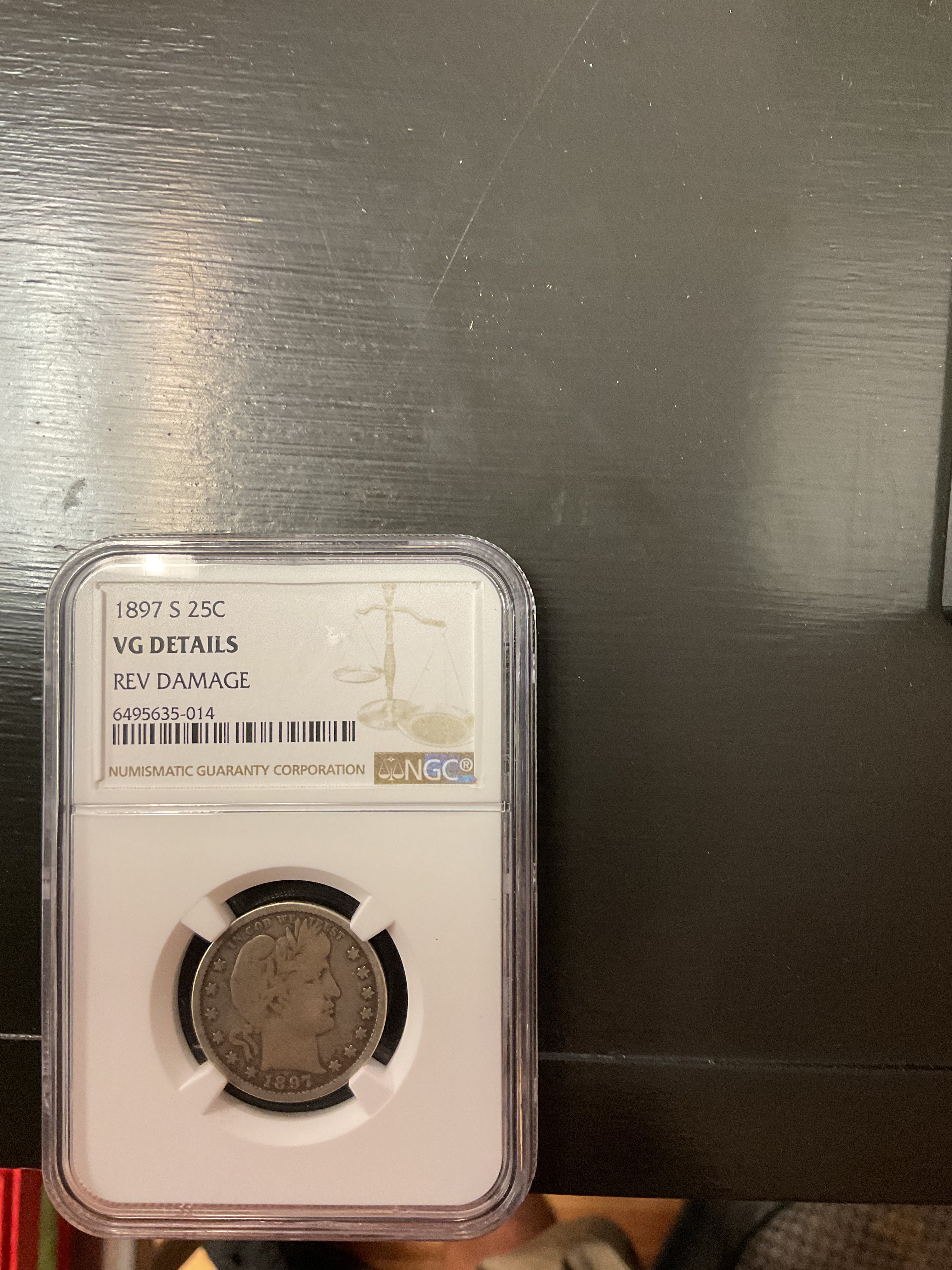 1897-S Barber Silver Quarter, Harder Date. NGC VG Details, Store #GQR087