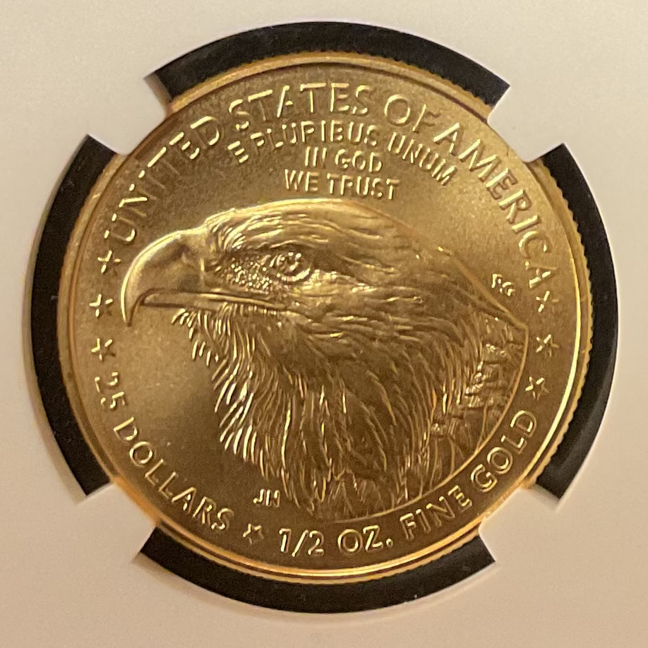 2022 $25, Mint Gold American Eagle Coin, 1/2 OZT, NGC MS 70, Store #G0005