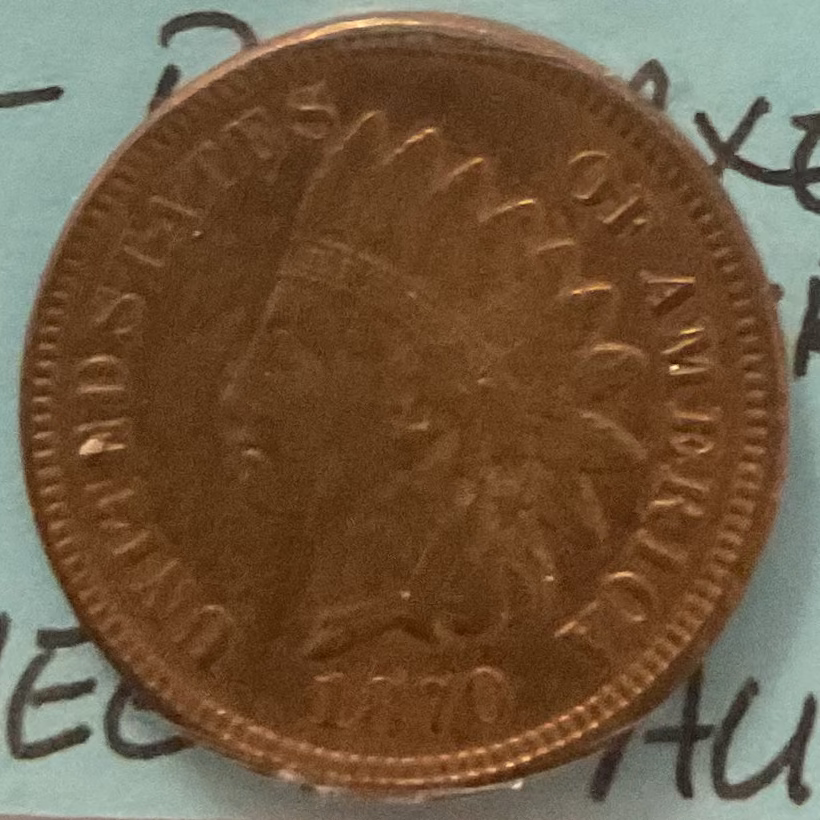 1870 Indian Head Cent, Pickaxe, Bold Strike, About Uncirculated Coin, Store #CT1471 (88004)