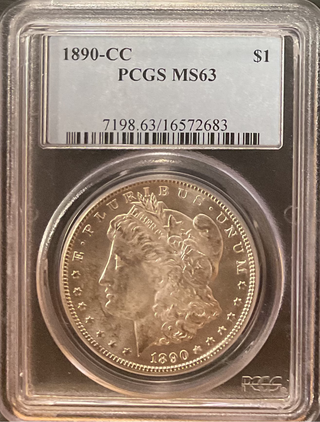 1890-CC Morgan Silver Dollar., PCGS Certified MS-63., Store #GM003