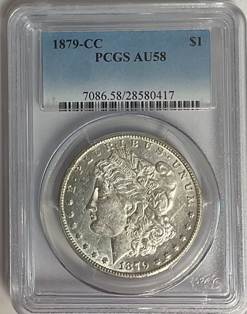 1879-CC Morgan Silver Dollar, PCGS AU-58, Store SALE #DR1585