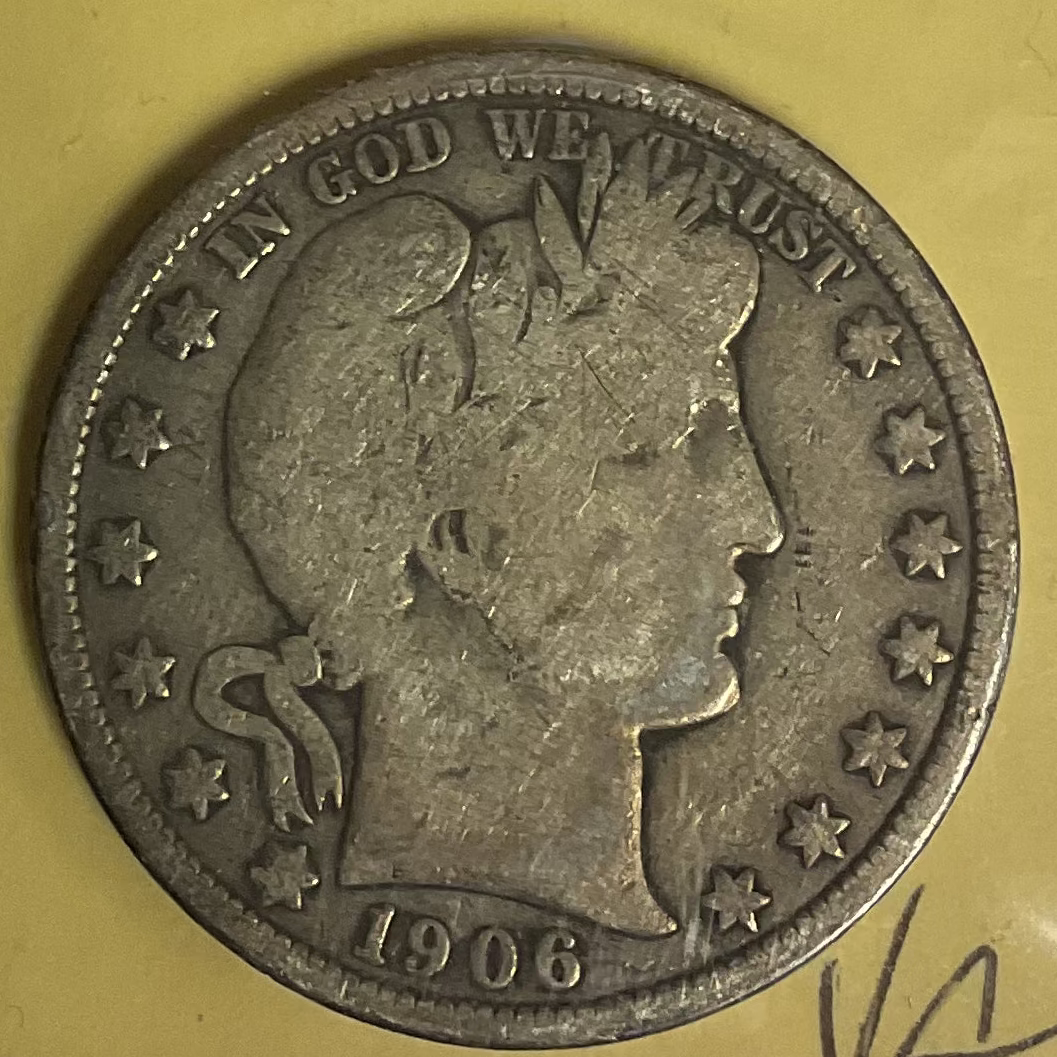 1906-D Barber Half Dollar, Very Good Circulated Coin, Store # HR352