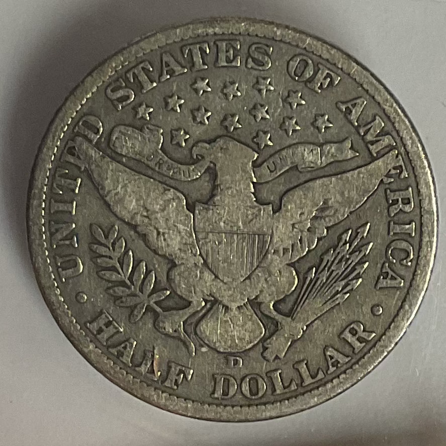 1906-D Barber Half Dollar, Very Good Circulated Coin, Store # HR352