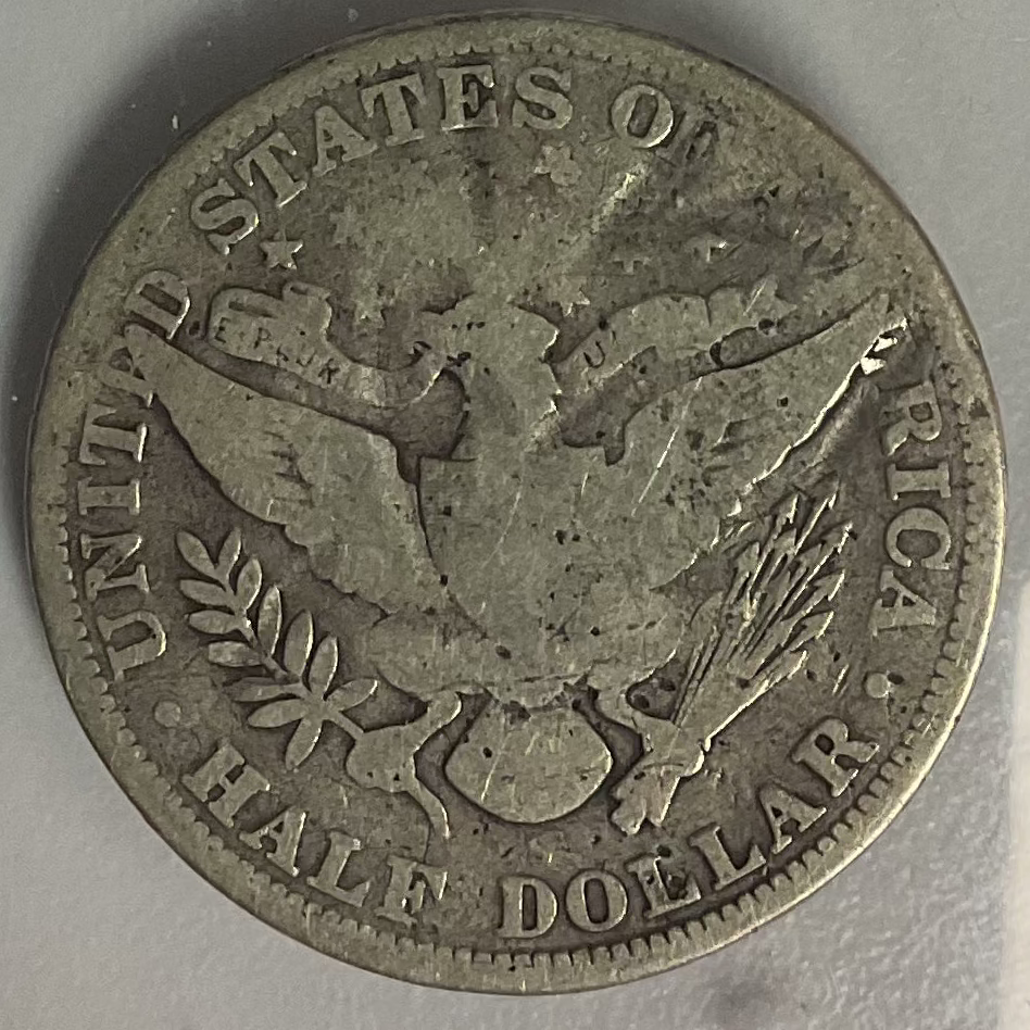 1913-S Barber Silver Half Dollar, Damaged About Good Circulated Coin, Store #HR0826