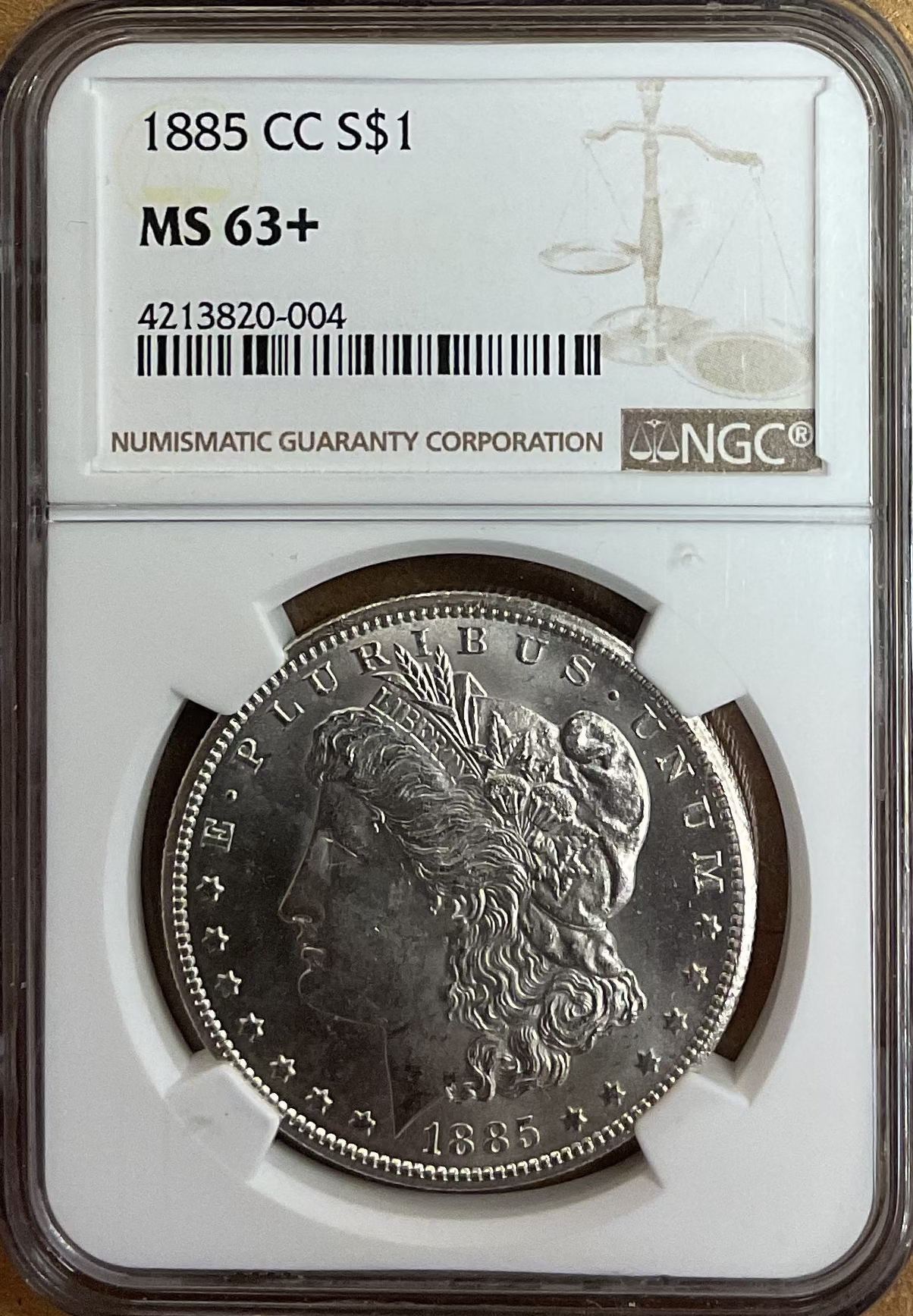 1885-CC Morgan Silver Dollar., NGC MS-63+, Uncirculated, Store Sale #DR1586