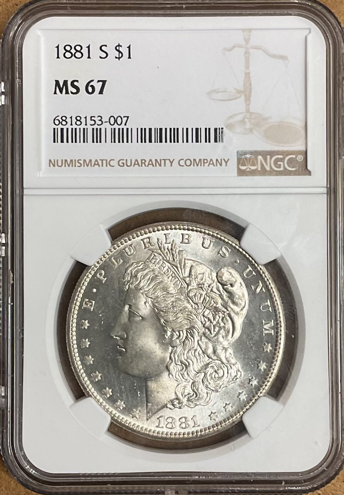 1881-S Morgan Silver Dollar, NGC MS67, Uncirculated, Store#DR0563