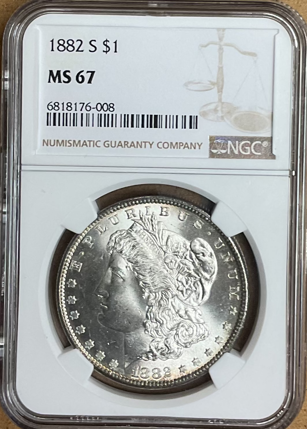 1882-S Morgan Silver Dollar, NGC MS67, Uncirculated, Store#DR0565