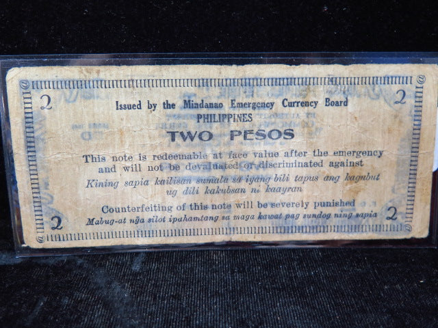 1943 DD Philippines Two Pesos WWII Mindanao Emergency Currency Banknote, Store #12426