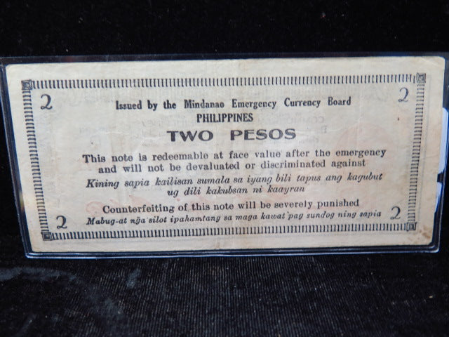 1944 D Philippines Two Pesos WWII Mindanao Emergency Currency Banknote, Store