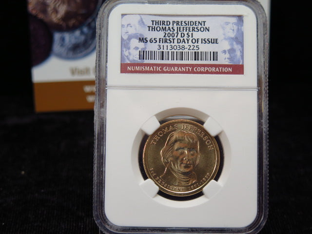 2007-D Thomas Jefferson Presidential Dollar. MS65 NGC. Store