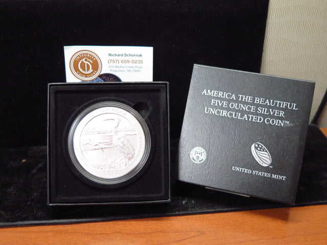 2015-P America the Beautiful Five OZ Silver Coin, Bombay Hook. in Original Government Packaging. Store