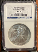 .999 Silver, 1 Troy Ounce, 2009 American Eagle, NGC MS-70, Early Release, Store