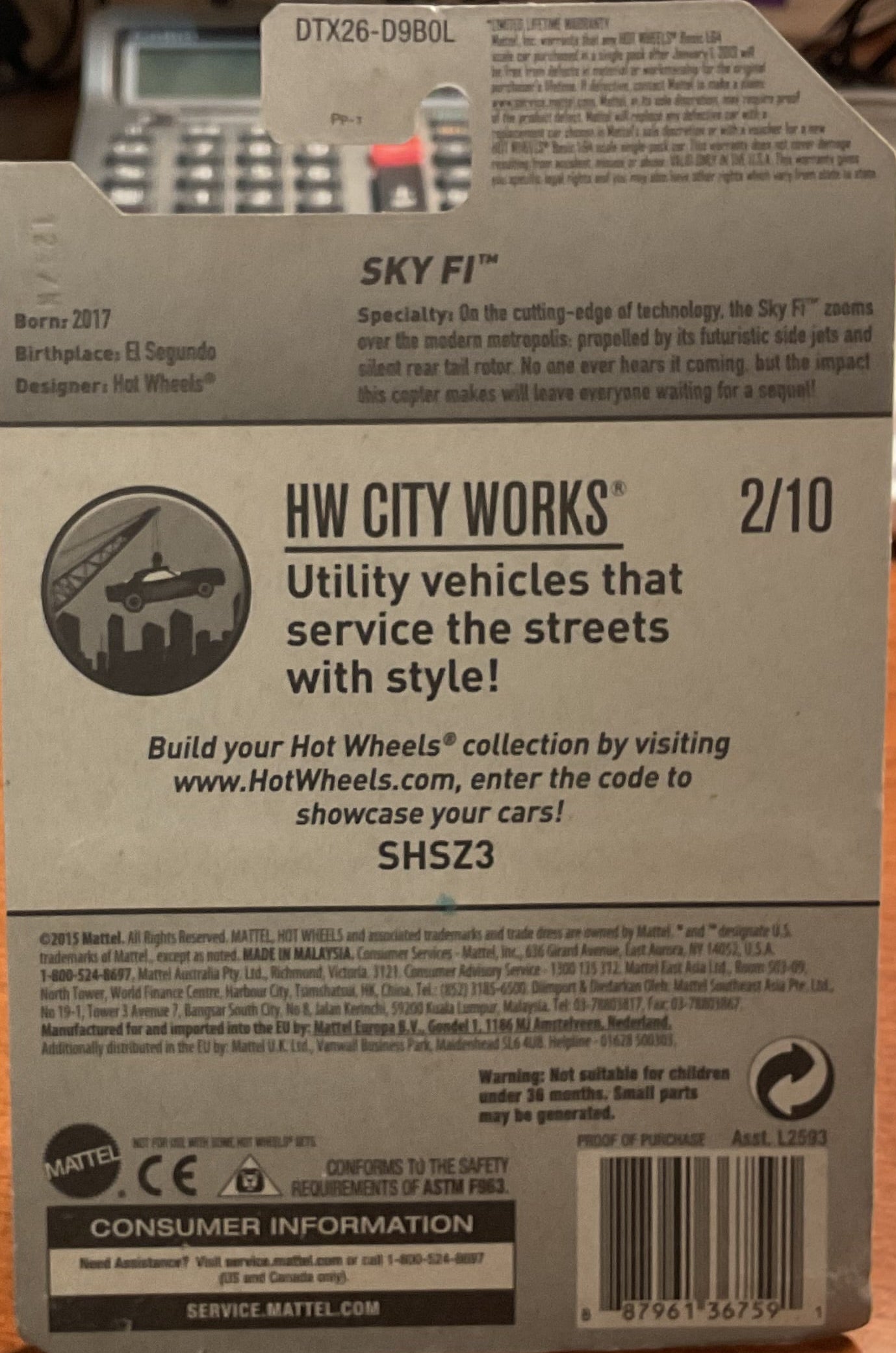 SKY FI, Hot Wheels toy car, DTX26-D9B0L, 'HW CITY WORKS', Store #TY011