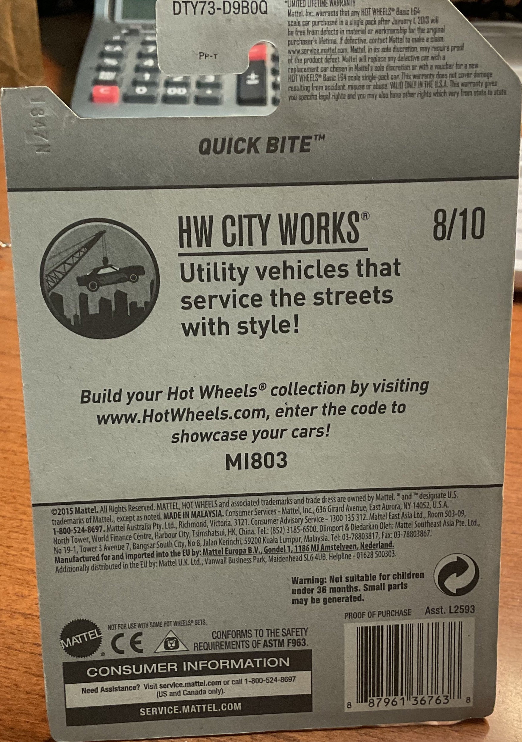 QUICK BITE, Hot Wheels Toy Car, DTY73-D9B0Q, 'HW CITY WORKS', Store #TY016