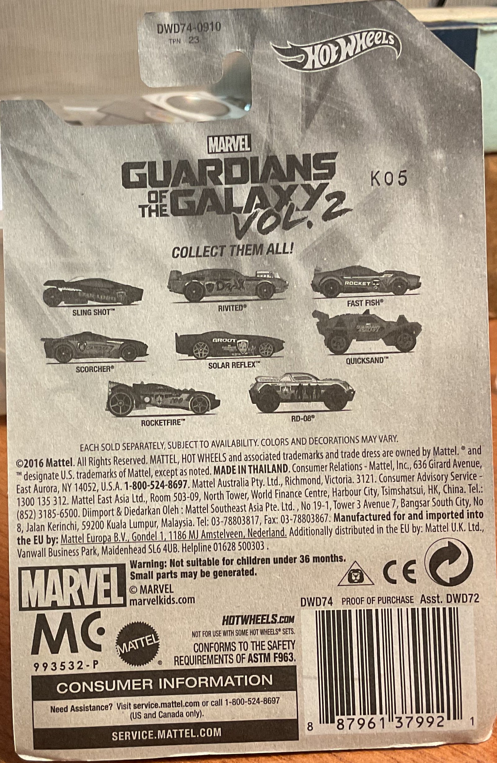 GUARDIANS of the GALAXY VOL 2., Hot Wheels Toy Car, DWD74-0910, Store #TY023