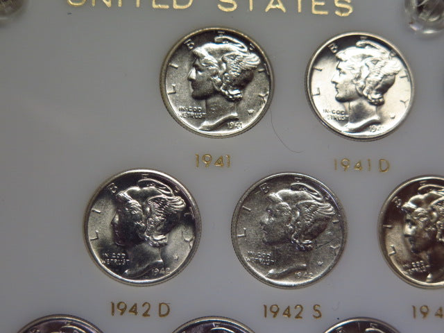 1941-1945- P, D, S Set of 15 Mercury Dimes, UNC. Store