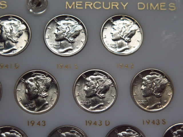 1941-1945- P, D, S Set of 15 Mercury Dimes, UNC. Store # 12490
