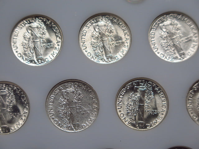 1941-1945- P, D, S Set of 15 Mercury Dimes, UNC. Store # 12490