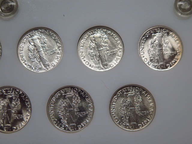 1941-1945- P, D, S Set of 15 Mercury Dimes, UNC. Store # 12490