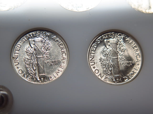 1941-1945- P, D, S Set of 15 Mercury Dimes, UNC. Store # 12490