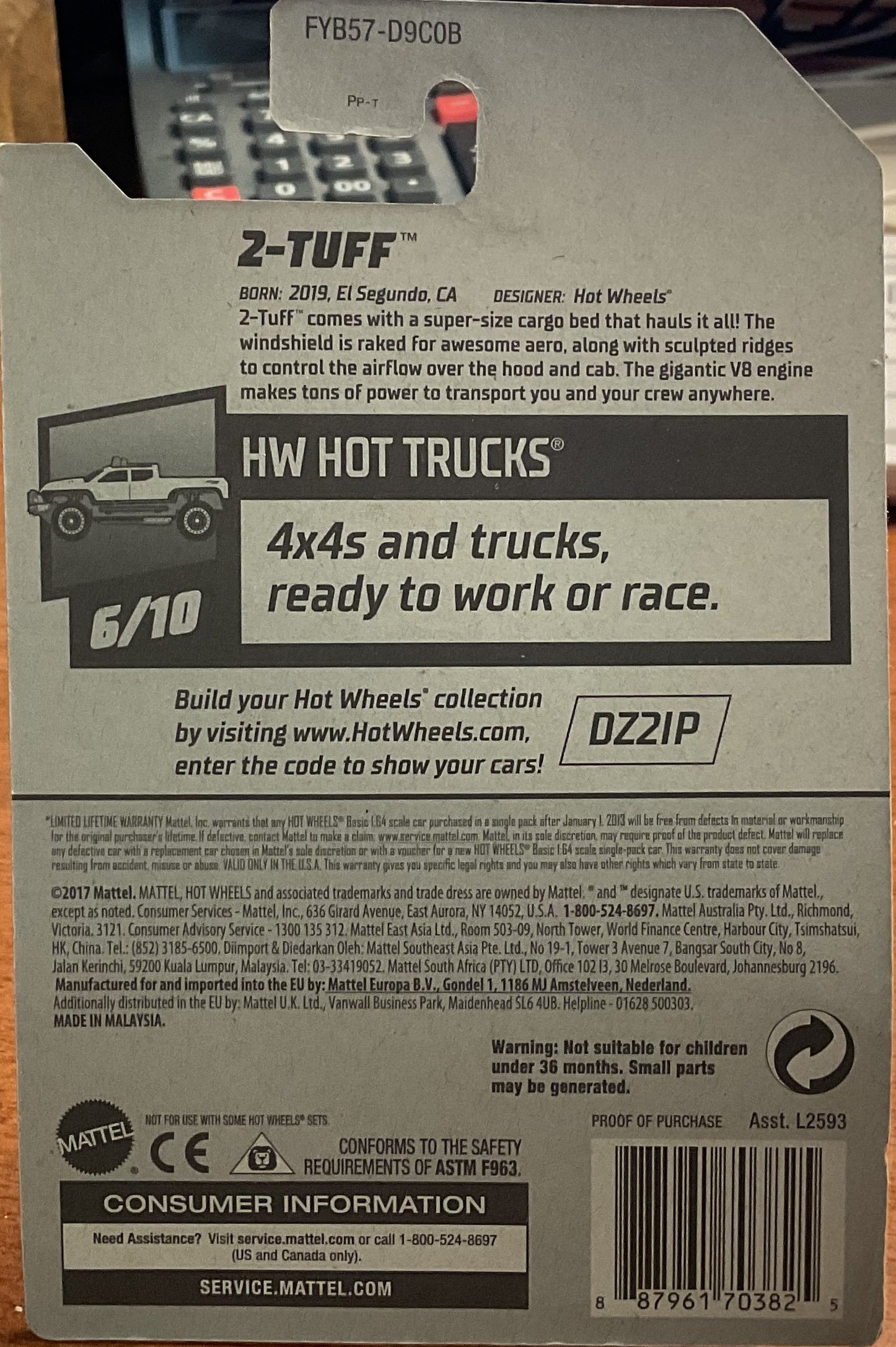 2-TUFF, HW HOT TRUCKS, Wheels Toy Car, FYB57-D9C0B, Store #TY040