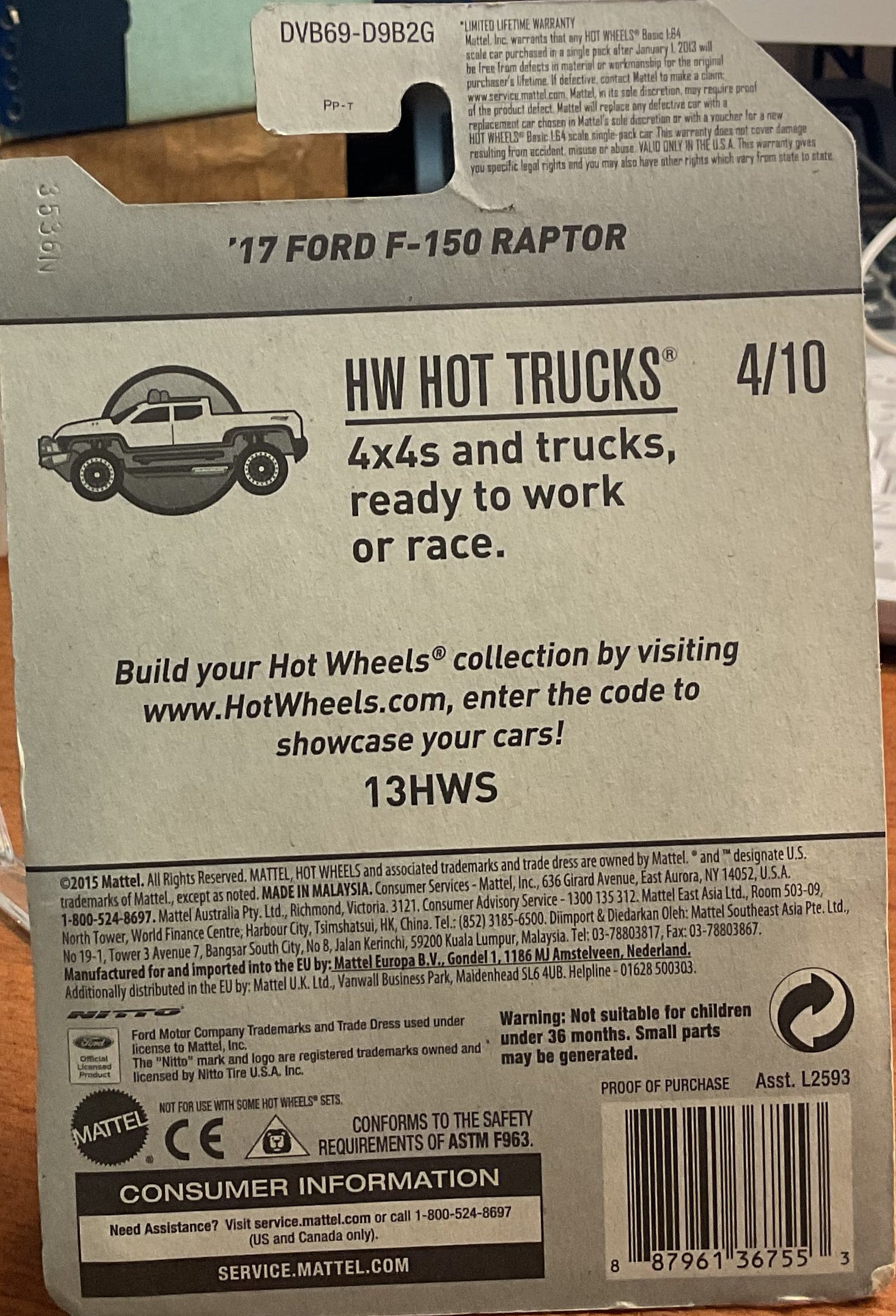 '17 FORD F-150 RAPTOR, HW HOT TRUCKS, Wheels Toy Car, DVB69-D9B2G, Store #TY042