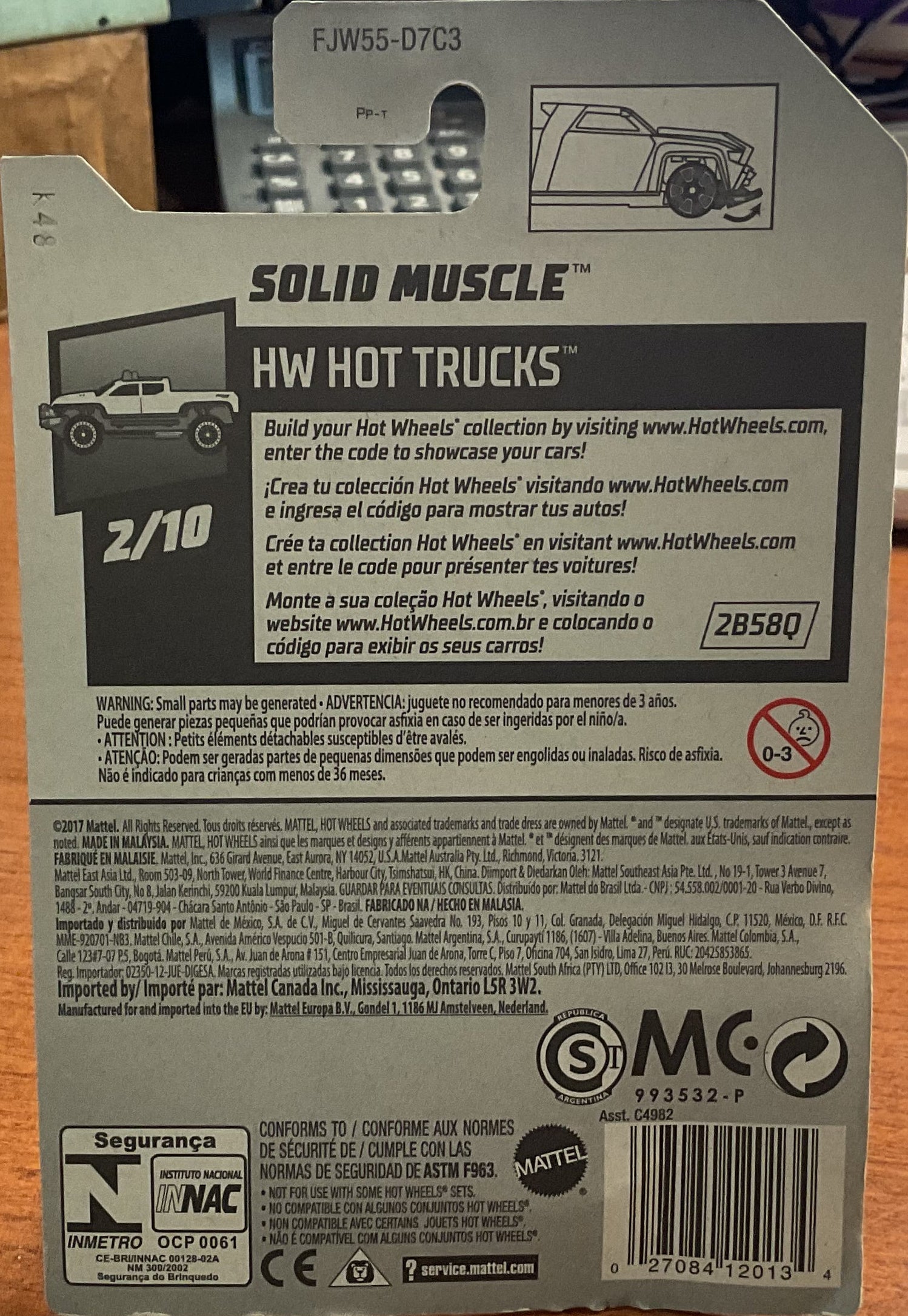 SOLID MUSCLE, HW HOT TRUCKS, Wheels Toy Car, FJW55-D7C3, Store #TY045