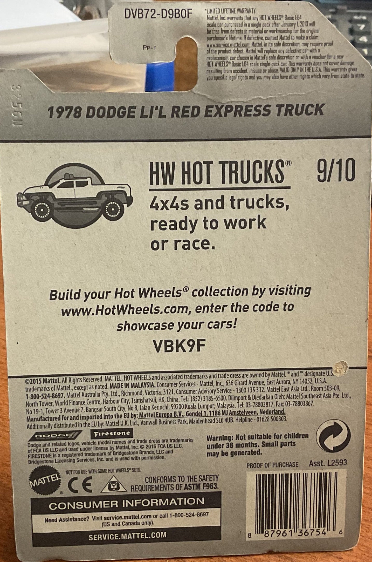 '78 DODGE LI'L RED , HW HOT TRUCKS, Wheels Toy Car, DVB72-D90F, Store #TY046